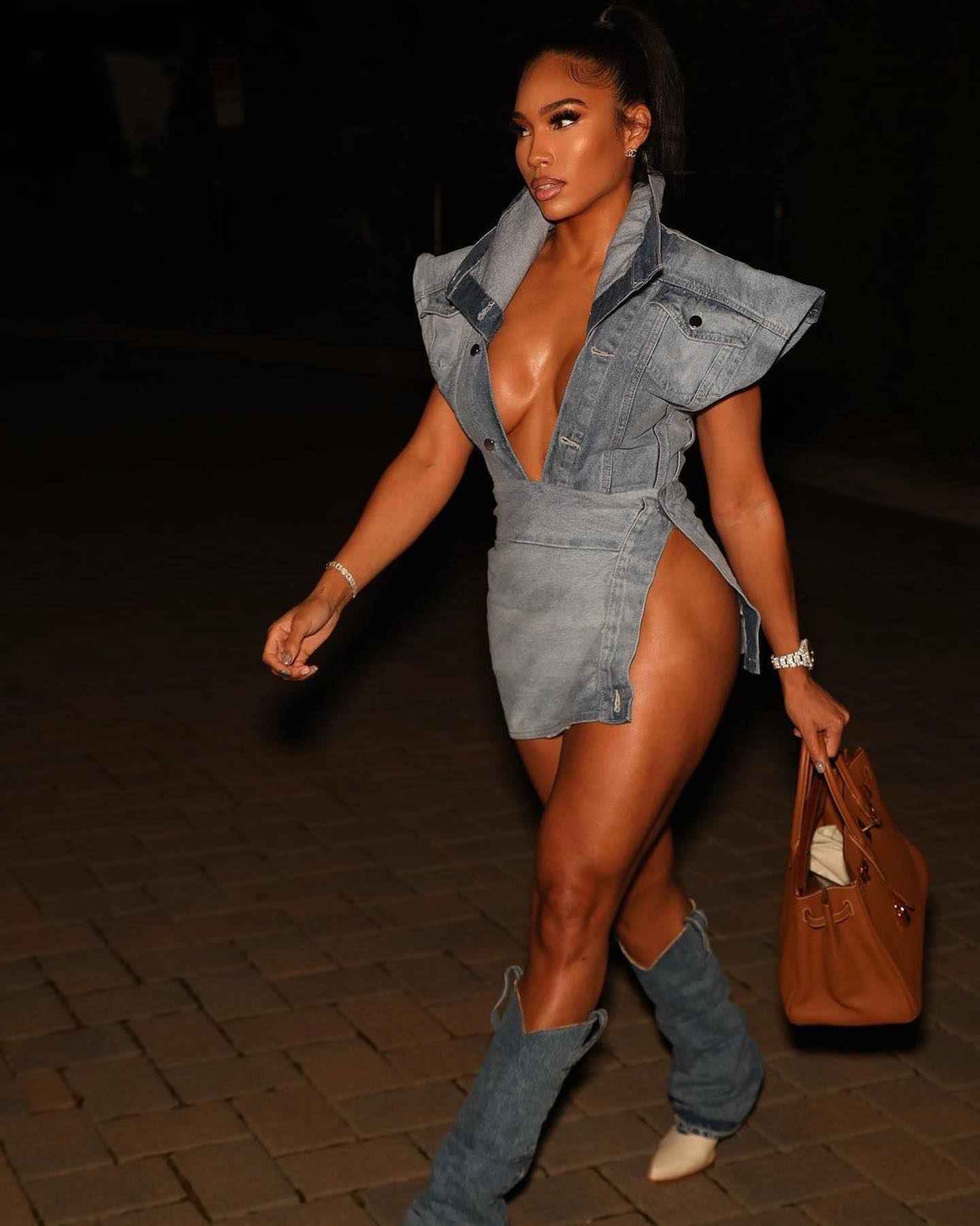 Casual Street Sleeveless High Slit Denim Skirt Set