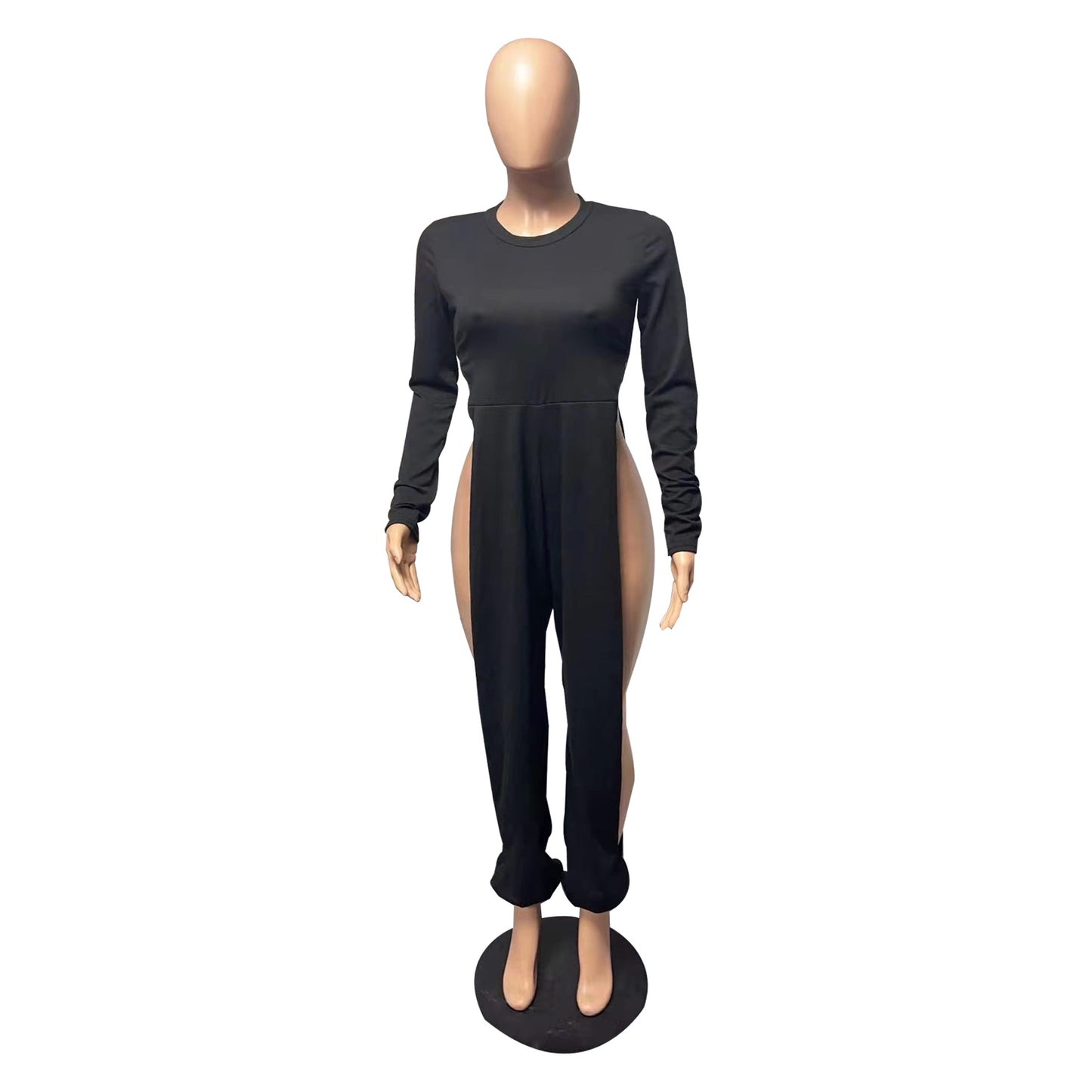 Sexy Open-Leg Jumpsuit Solid Color