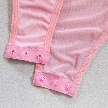Lace Stitching Elastic Mesh Flared Bodysuit