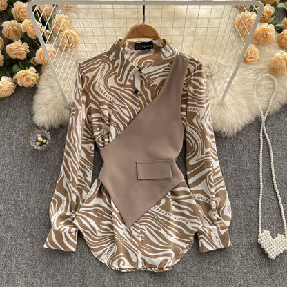 Long Sleeve Top Loose Striped Blouse