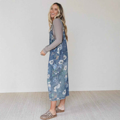 Street Trends Loose Printed Denim Jumpsuit
