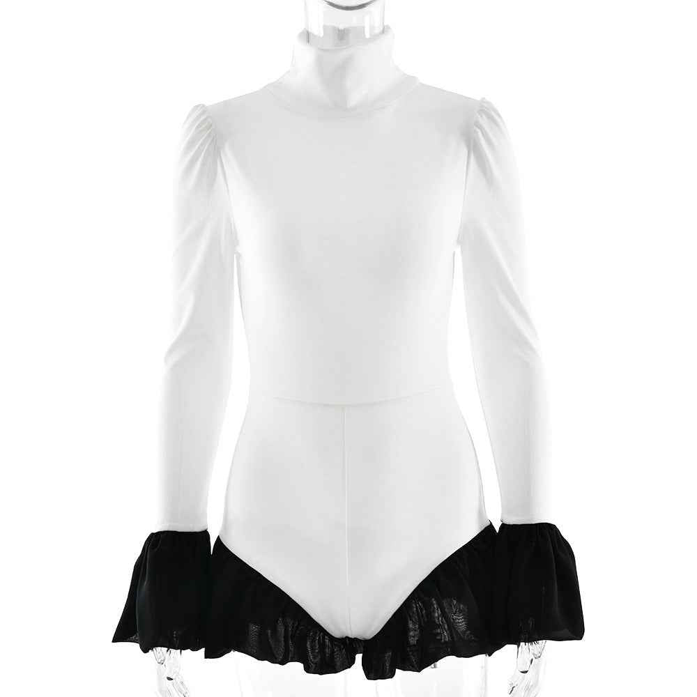 Bell Sleeve Sexy Stitching Sexy Slim Jumpsuit