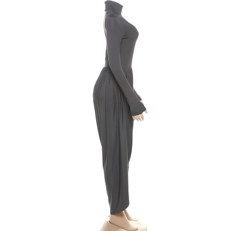 Summer Slim Fitting Solid Color Long Sleeve Jumpsuit for Women
