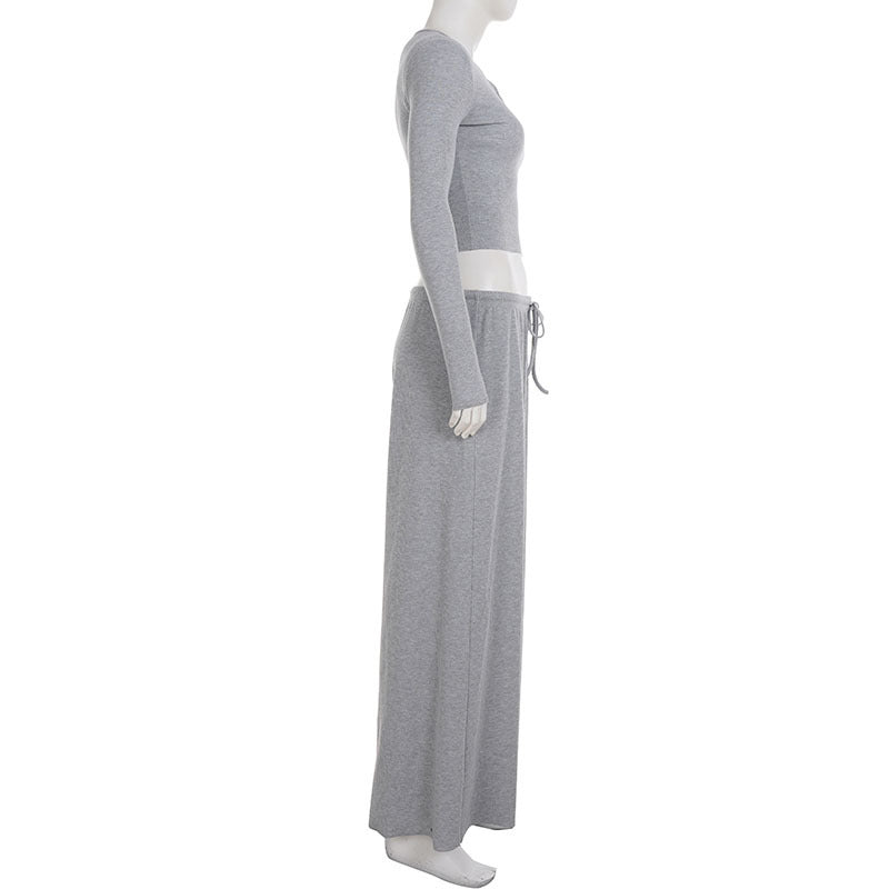 Sunken Top Drawstring Pajamas Set Solid Color Loose Two Piece Loungewear Set MUNSIEUR Essential