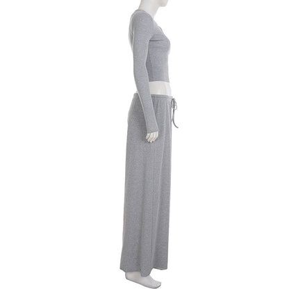 Sunken Top Drawstring Pajamas Set Solid Color Loose Two Piece Loungewear Set MUNSIEUR Essential