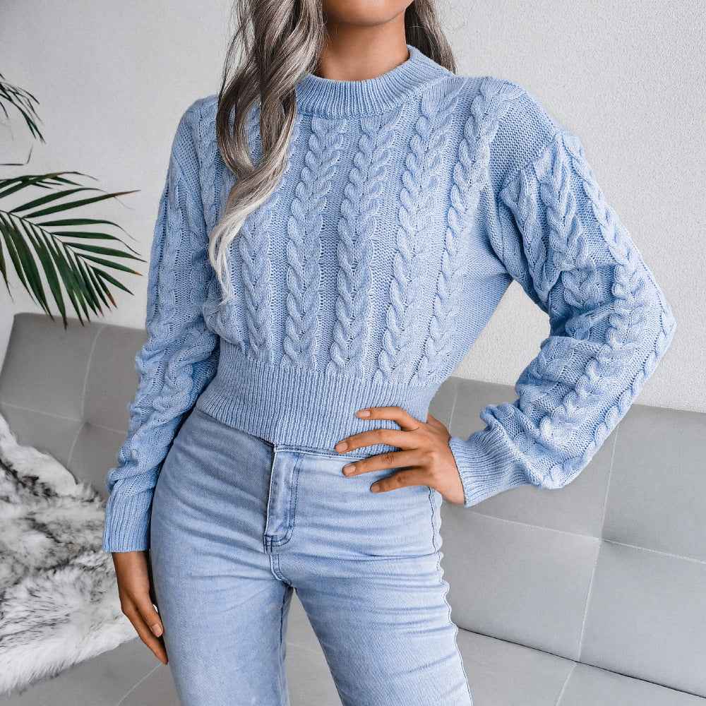 Waist Trimming Knitted Cropped Sweater