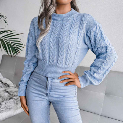 Waist Trimming Knitted Cropped Sweater