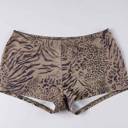 Leopard Print Lace up Halterneck Sexy Two Piece Bottoms Sets
