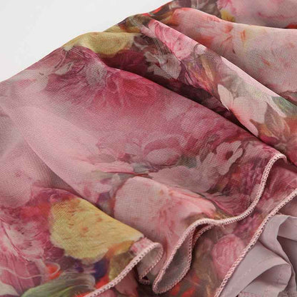 Sexy Holiday Romantic Floral Print Ruffled Skirt Sexy Irregular Asymmetric Trailing Dress with Lining