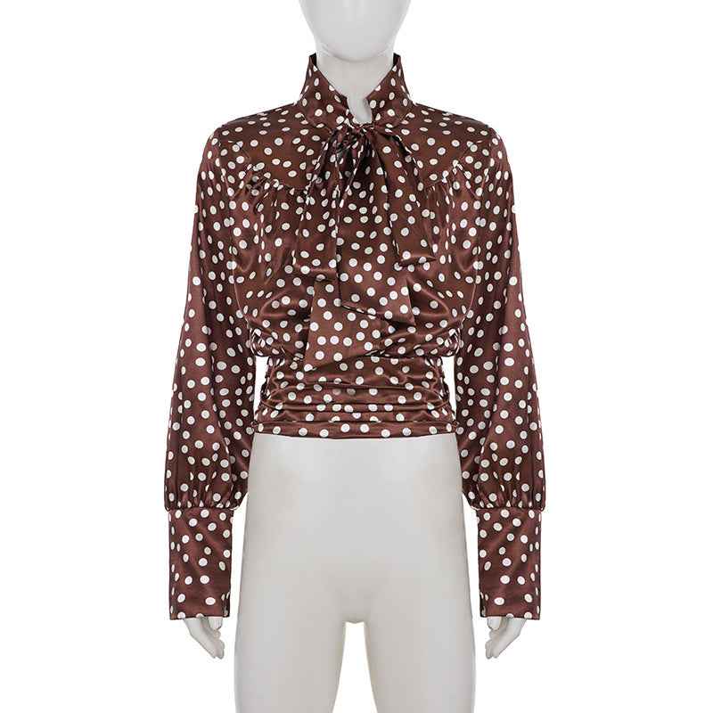 Elegance Polka Dot Cutout out Long Sleeve Blouse