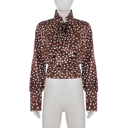 Elegance Polka Dot Cutout out Long Sleeve Blouse