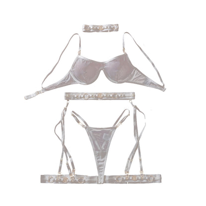 Heavy Craft Metallic Decorative Button Mesh See through Lingerie set MUNSIEUR