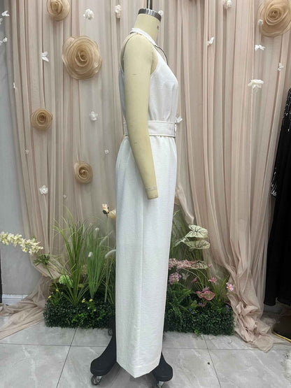 High Grade Quality White Halter Drape Jumpsuit for Women