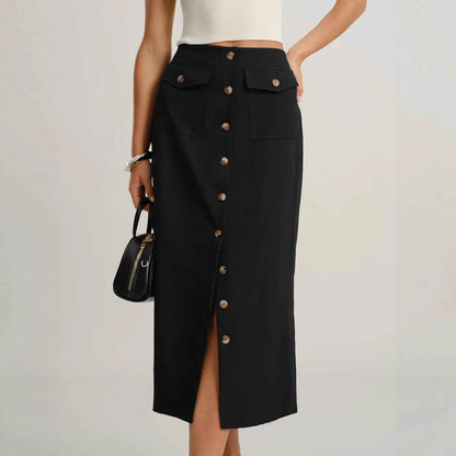 Elegant Vintage Button Slit Skirt