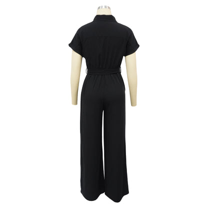 Solid Color Jumpsuit with Pockets