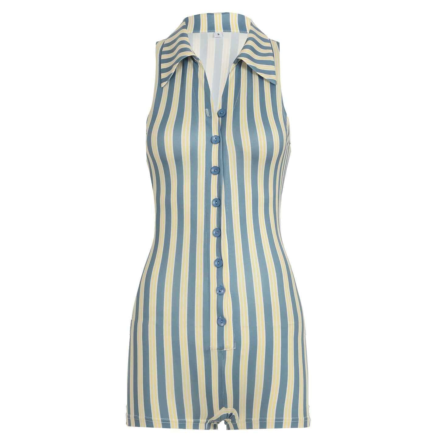 Sleeveless Romper Striped Contrast Color Street Hip