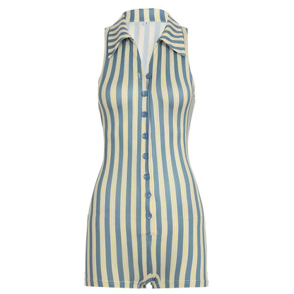 Sleeveless Romper Striped Contrast Color Street Hip
