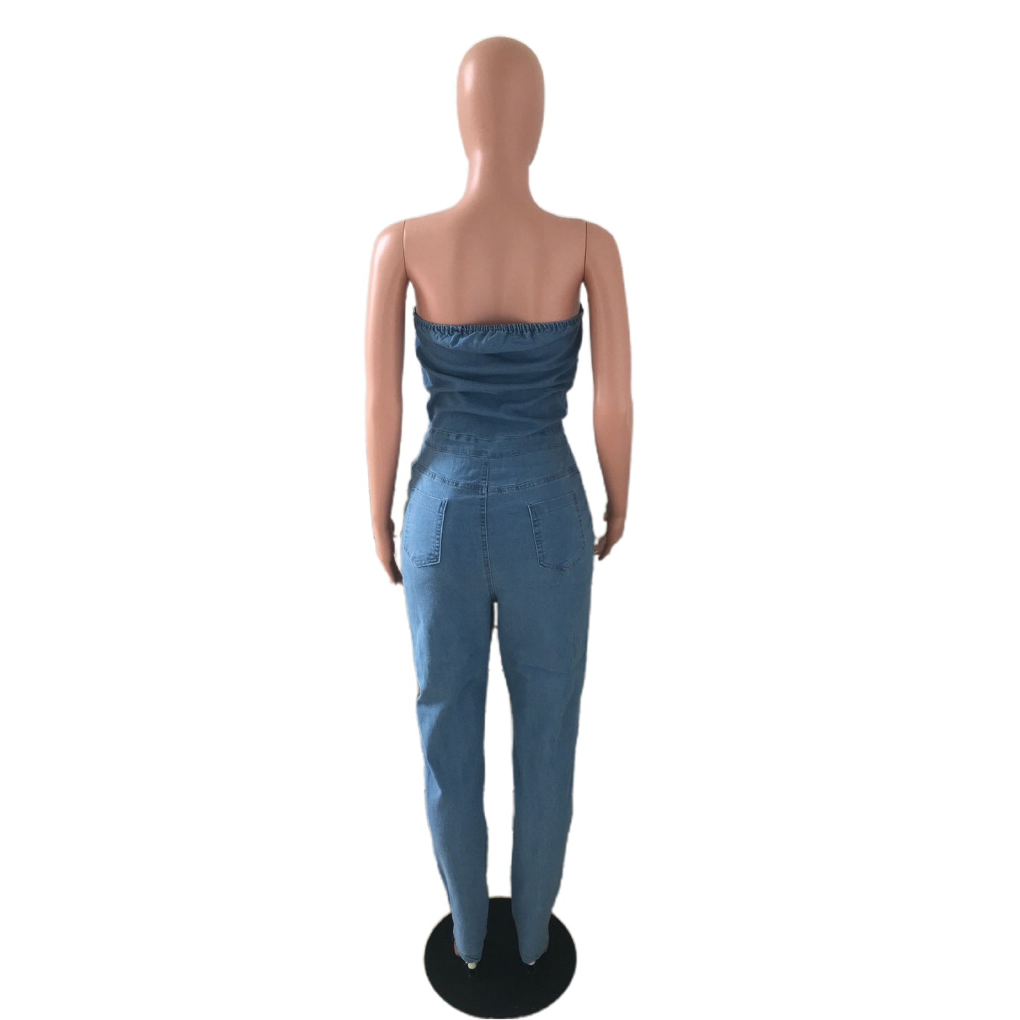Casual Tube Top Slim Fit Denim Jumpsuit