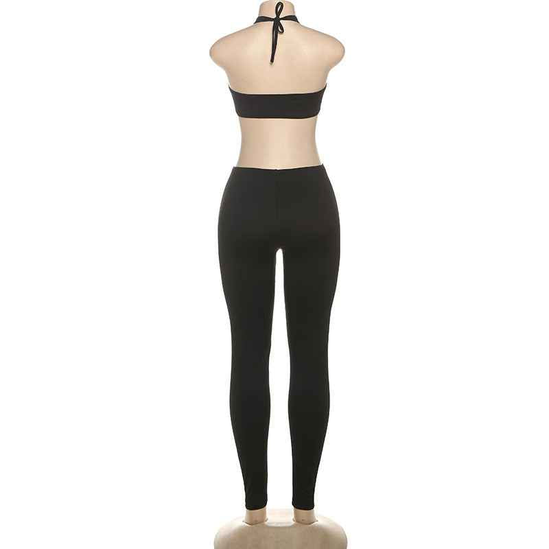 Women's Jumpsuit Cropped Outfit Halter Tight Fitting Solid Color