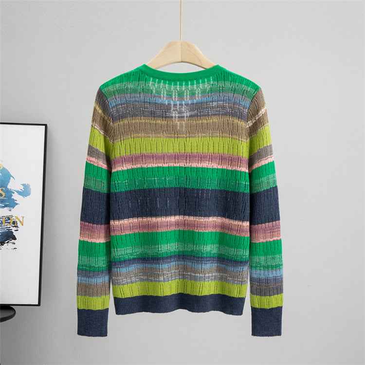 Striped Long Sleeved Loose Knitted Cardigan Sweater