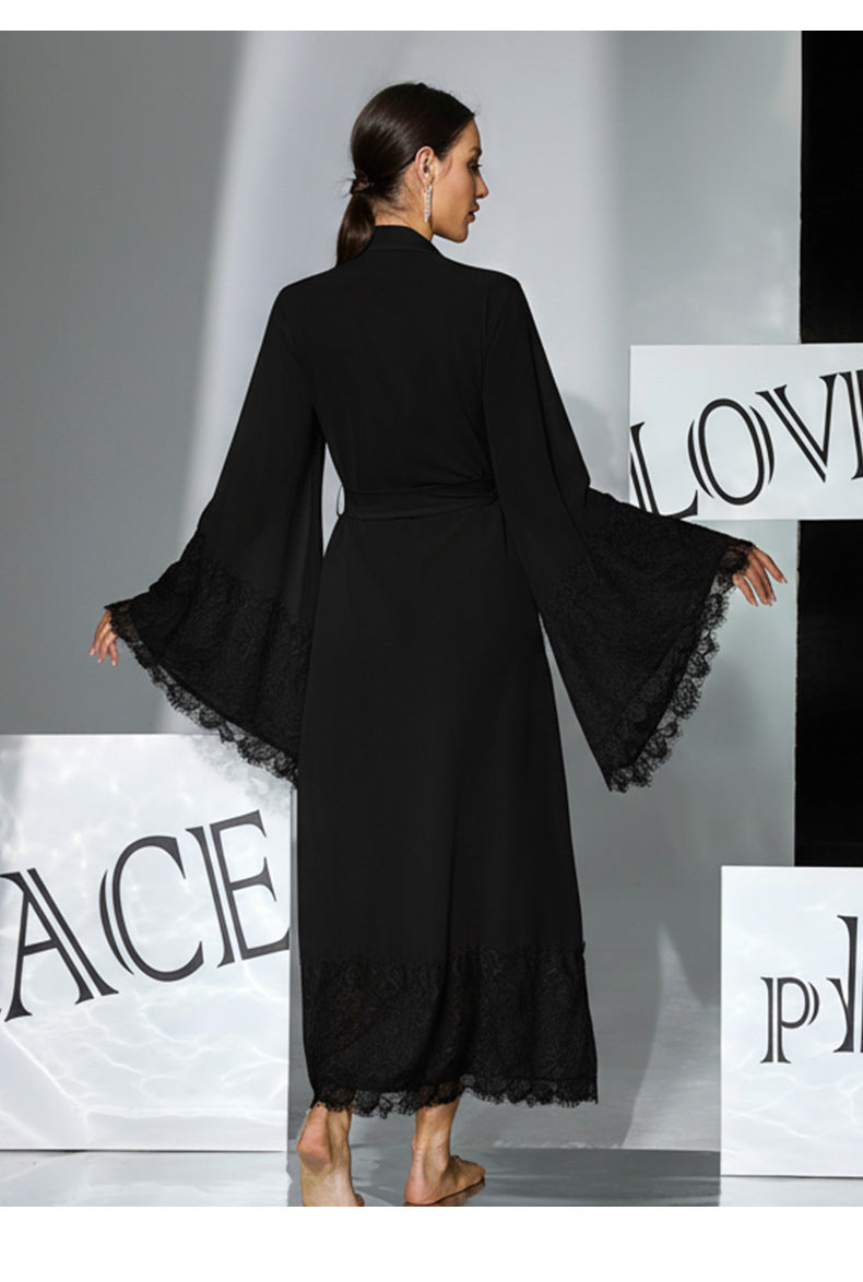 Lace Bell Sleeve Pajamas Chiffon Sleepwear Lace up