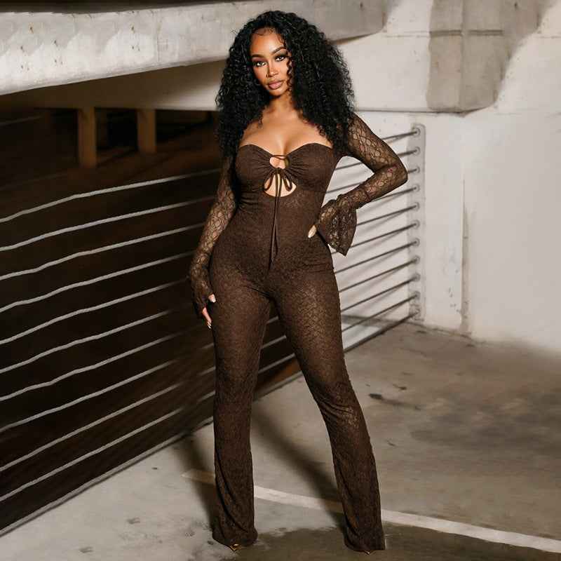 Women Drop Lace Cutout Drawstring Jumpsuit for Women New Arrivals