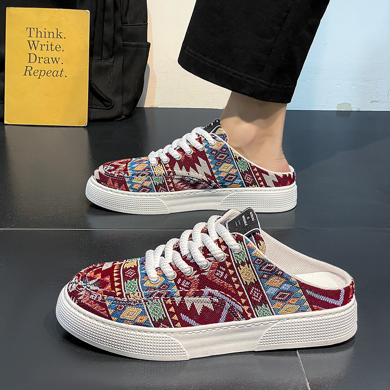 Women's Lazy Semi Slippers Trendy Versatile Casual Canvas Sneakers Slides