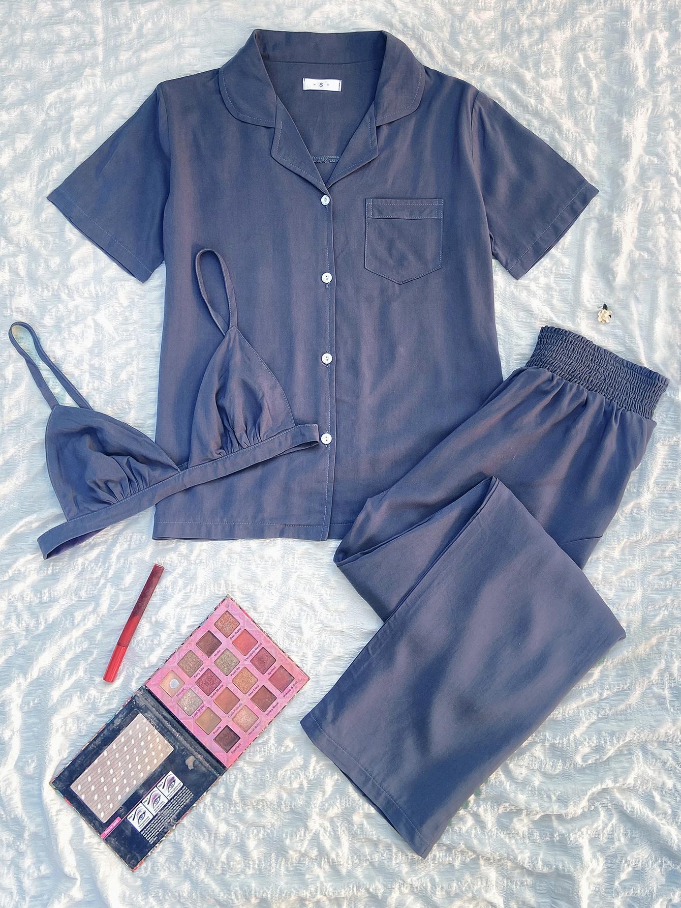 Women's Pajamas Cardigan Three Piece Sleepwear