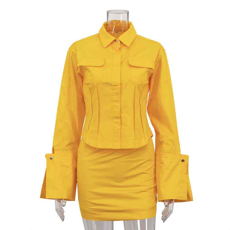 Cotton Long Sleeved Skirt Set Two Piece Set