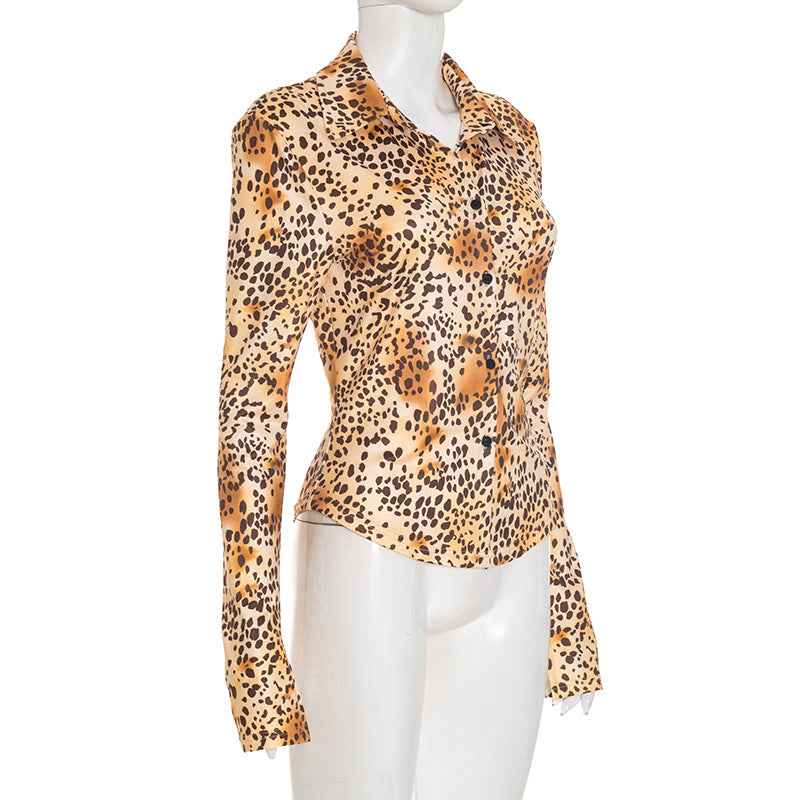 Leopard Print Slim Fit Button up Blouse