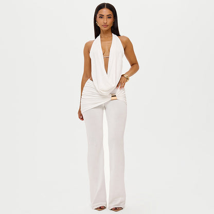 Women's Backless Jumpsuit Two Piece Set