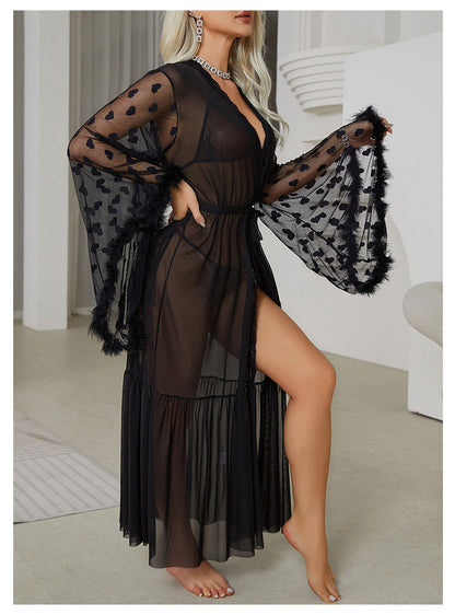 Mesh Nightgown Seductive Cardigan Pajamas