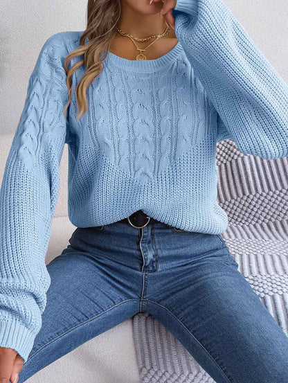 Casual Twist Patchwork Puff Sleeve Pullover Sweater