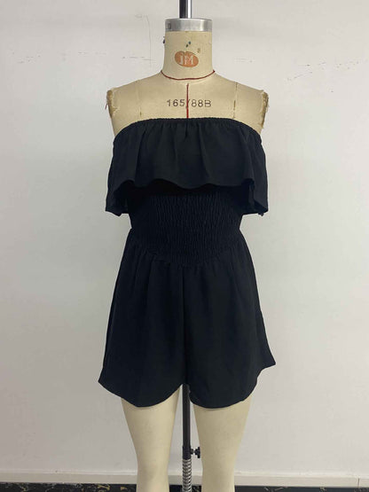 Tube Top Ruffled Smock Romper