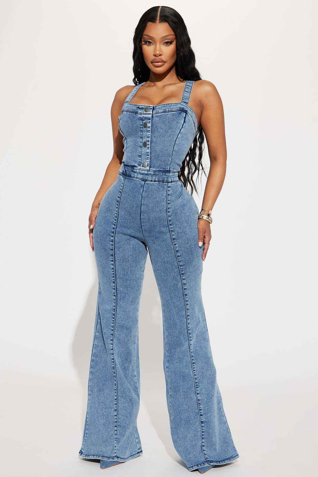 Denim Jumpsuit Women Slim Fit Stone Washed Suspender
