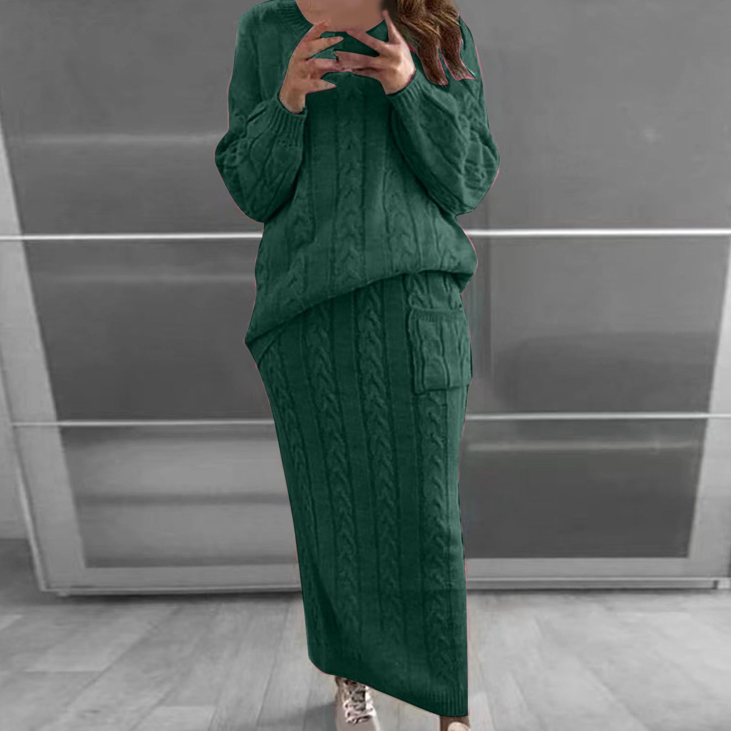 Women's Fashion Twist Flower Needle Sweater 2pc Skirt Women