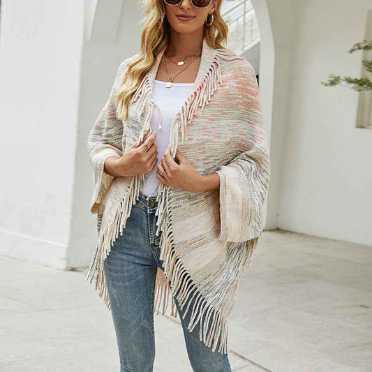 Shawl Sweater Tassel Hem Cardigan
