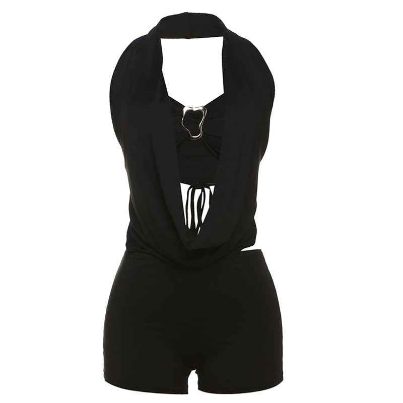 Summer Backless Lace up Romper