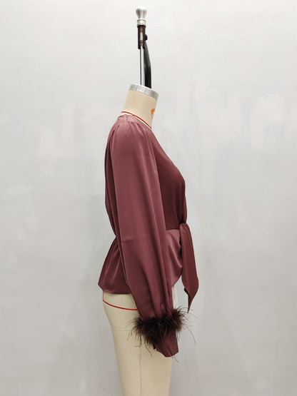Satin Slim Fit Drawstring Blouse