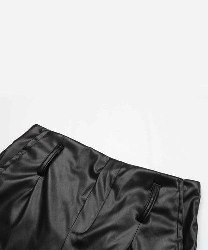 Faux Leather Bow Black High Waist Jeans