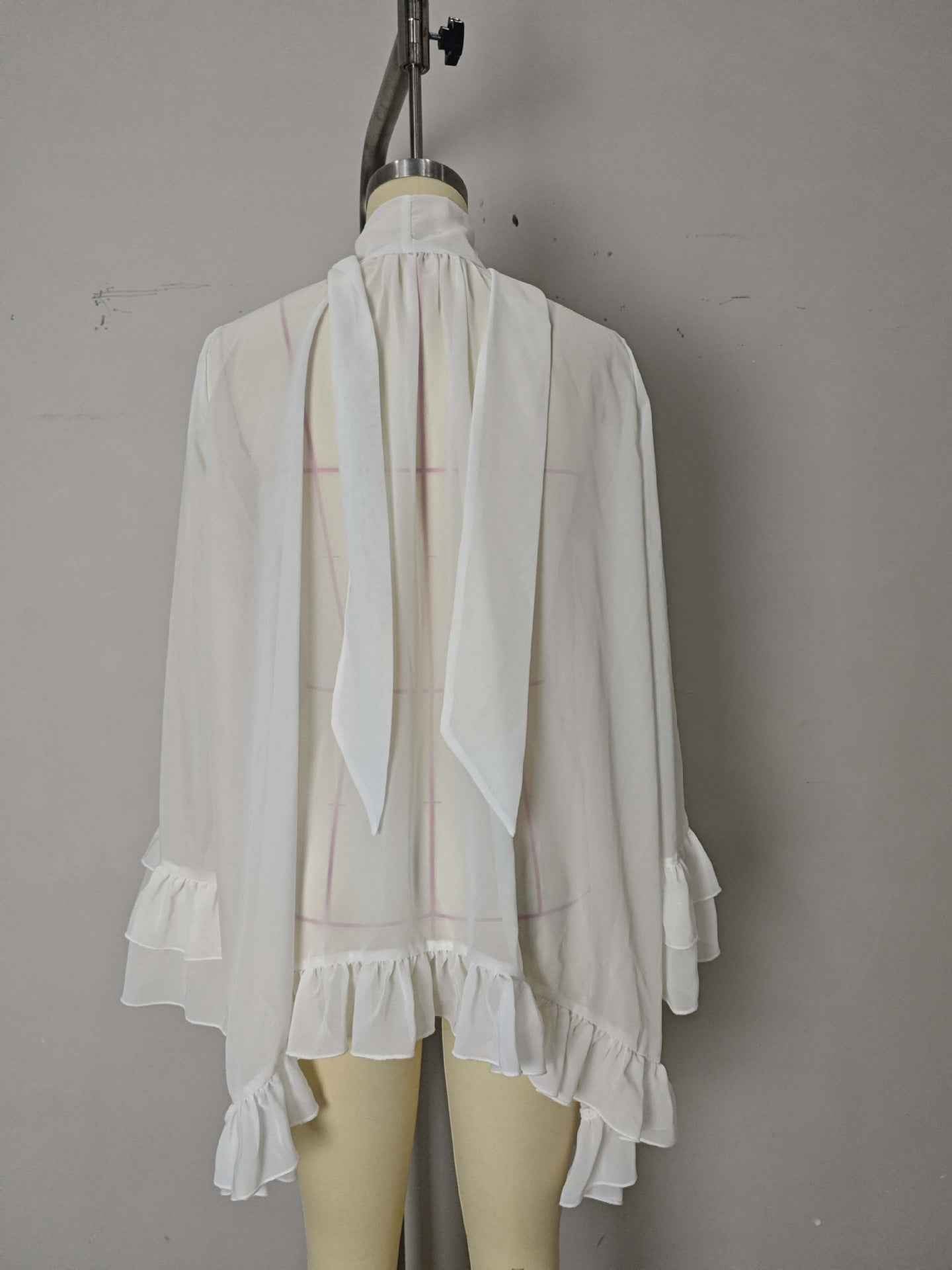 See through Ruffled Long Sleeve Blouse for Women