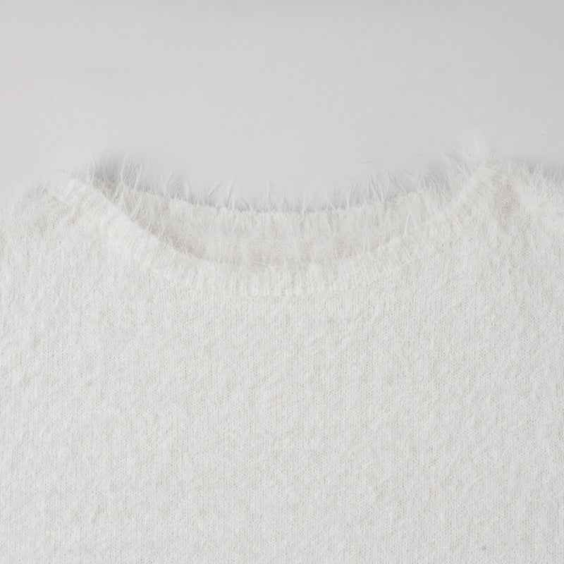 Mink Fur off Shoulder Solid Color Pullover Sweater