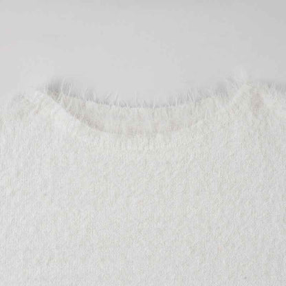 Mink Fur off Shoulder Solid Color Pullover Sweater