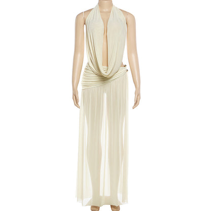 Halter Backless High Split Skirt Set
