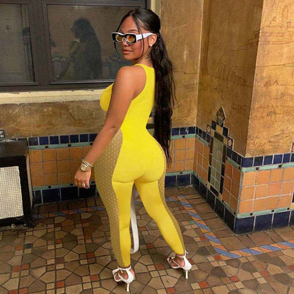 Mesh Milk Stitching Jumpsuit
