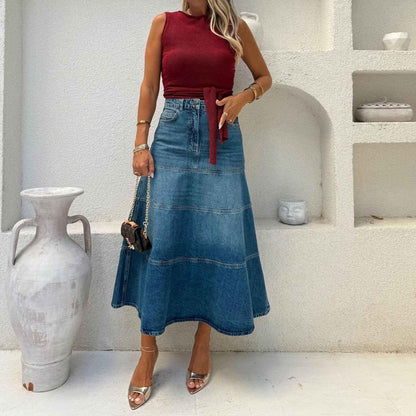 Street Retro Women's High Waist A line Denim Skirt