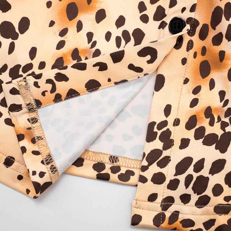 Leopard Print Slim Fit Button up Blouse