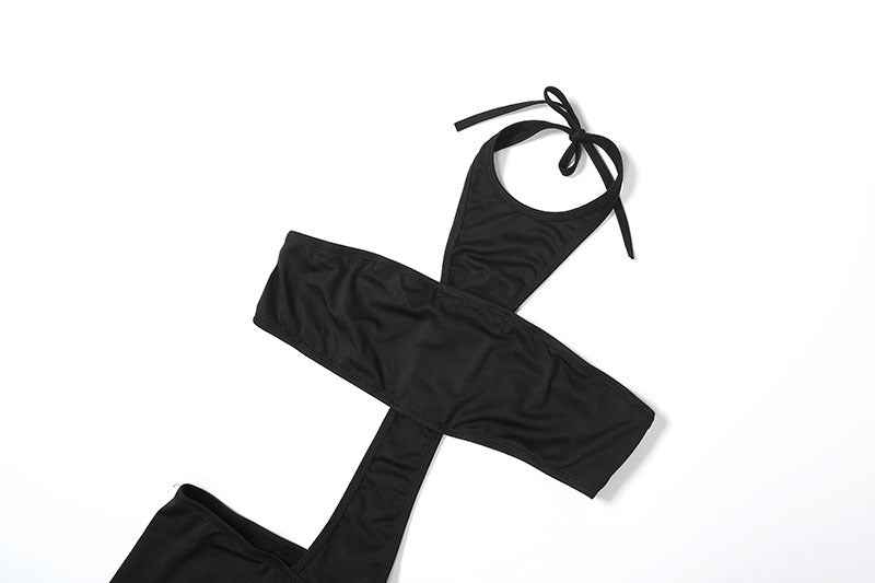 Women's Jumpsuit Cropped Outfit Halter Tight Fitting Solid Color