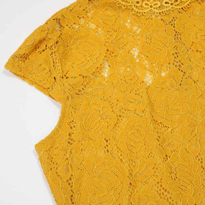 Round Neck Short Sleeve Lace Jumpsuit Wide Leg Pants Women Solid Color Trousers