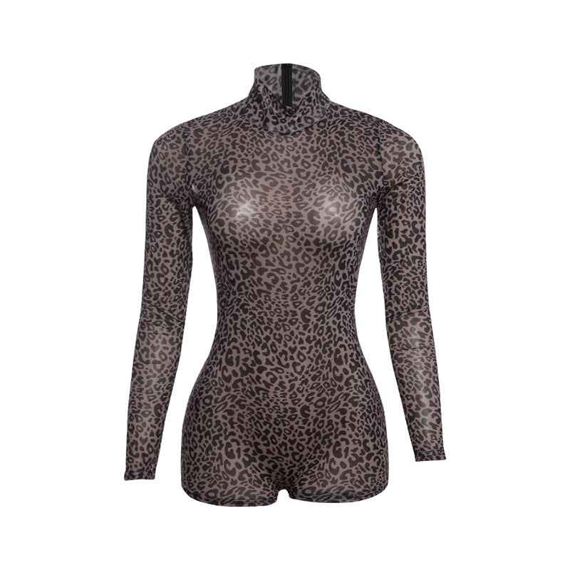 Women's Turtleneck Leopard Print Romper